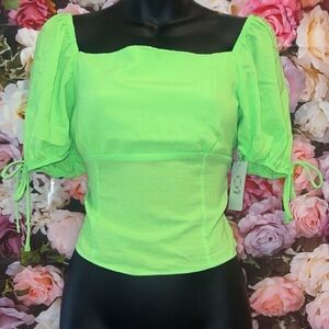 SHEIN Lime Green Puff Sleeve Blouse